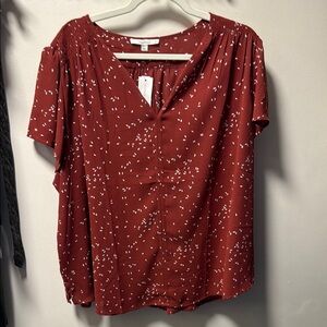 Fun 2 Fun Burnt Orange Short Sleeve Relaxed Blouse